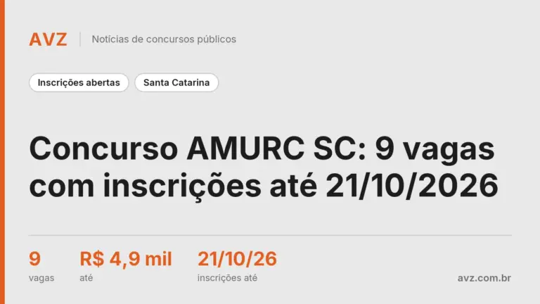 Concurso AMURC SC: 9 vagas com inscrições até 21/10/2026