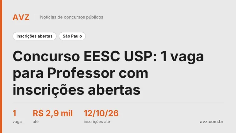 Concurso EESC USP: 1 vaga para Professor com inscrições abertas