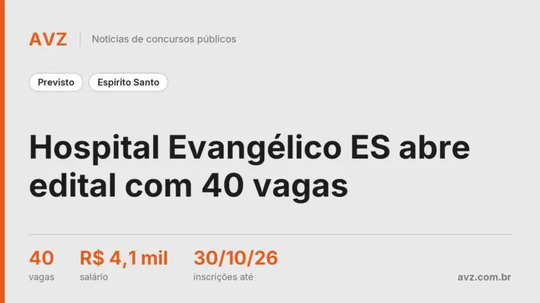 Hospital Evangélico ES abre edital com 40 vagas