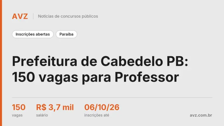 Prefeitura de Cabedelo PB: 150 vagas para Professor