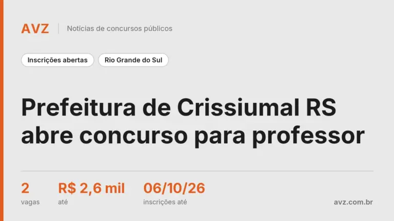 Prefeitura de Crissiumal RS abre concurso para professor