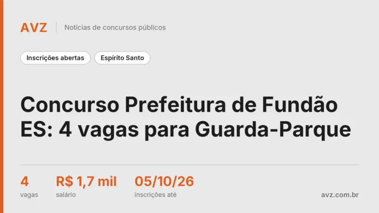 Concurso Prefeitura de Fundão ES: 4 vagas para Guarda-Parque