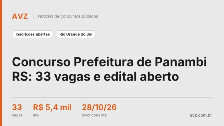 Concurso Prefeitura de Panambi RS: 33 vagas e edital aberto