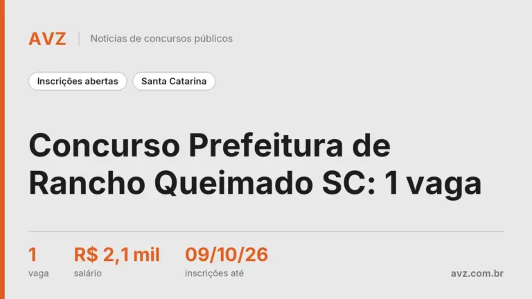 Concurso Prefeitura de Rancho Queimado SC: 1 vaga