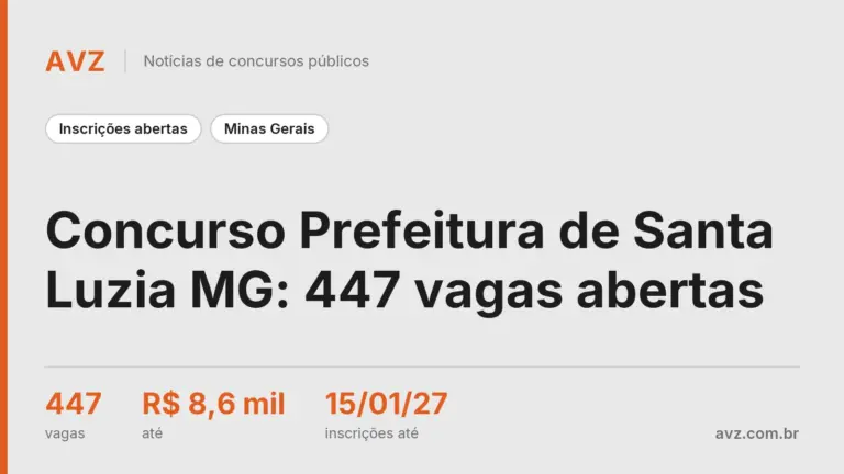 Concurso Prefeitura de Santa Luzia MG: 447 vagas abertas