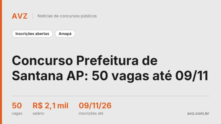 Concurso Prefeitura de Santana AP: 50 vagas até 09/11