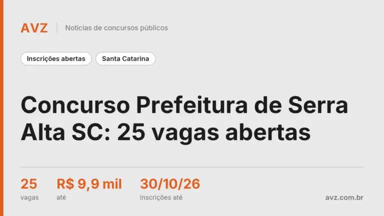 Concurso Prefeitura de Serra Alta SC: 25 vagas abertas