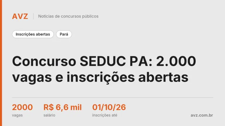 Concurso SEDUC PA: 2.000 vagas e inscrições abertas