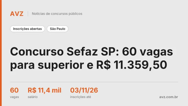 Concurso Sefaz SP: 60 vagas para superior e R$ 11.359,50