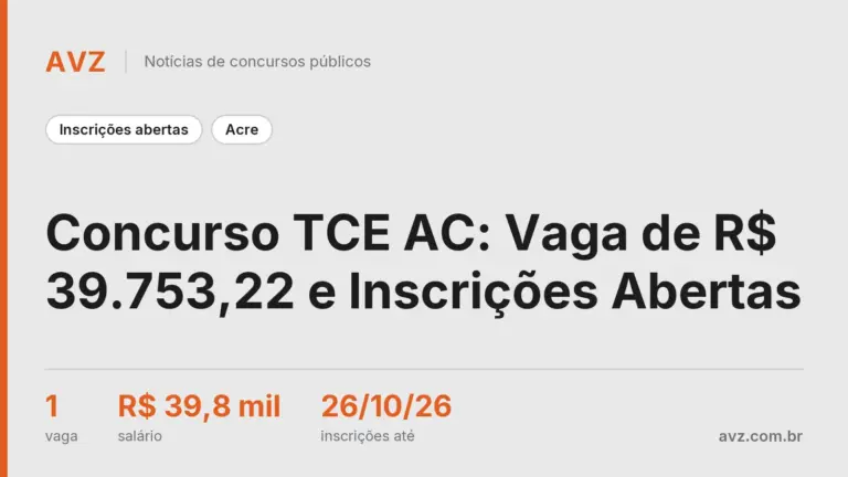 Concurso TCE AC: Vaga de R$ 39.753,22 e Inscrições Abertas