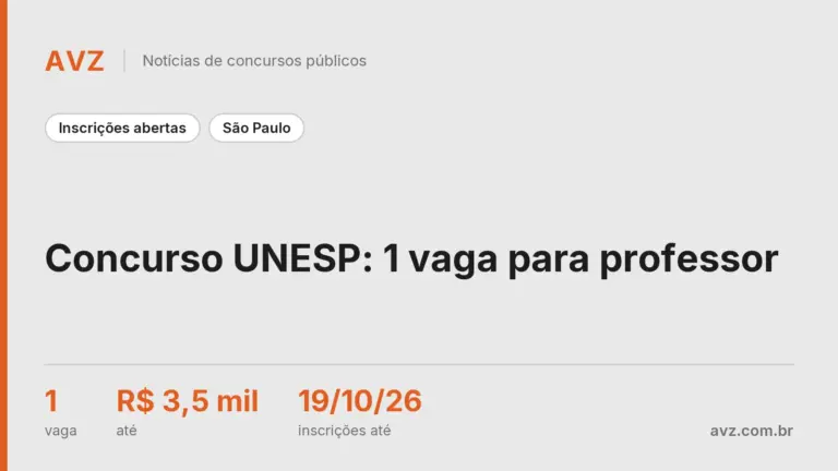 Concurso UNESP: 1 vaga para professor